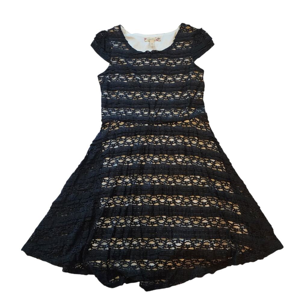 Speechless Girls Dress Size 16 Black Lace Overlay High Waist A-Line Lined